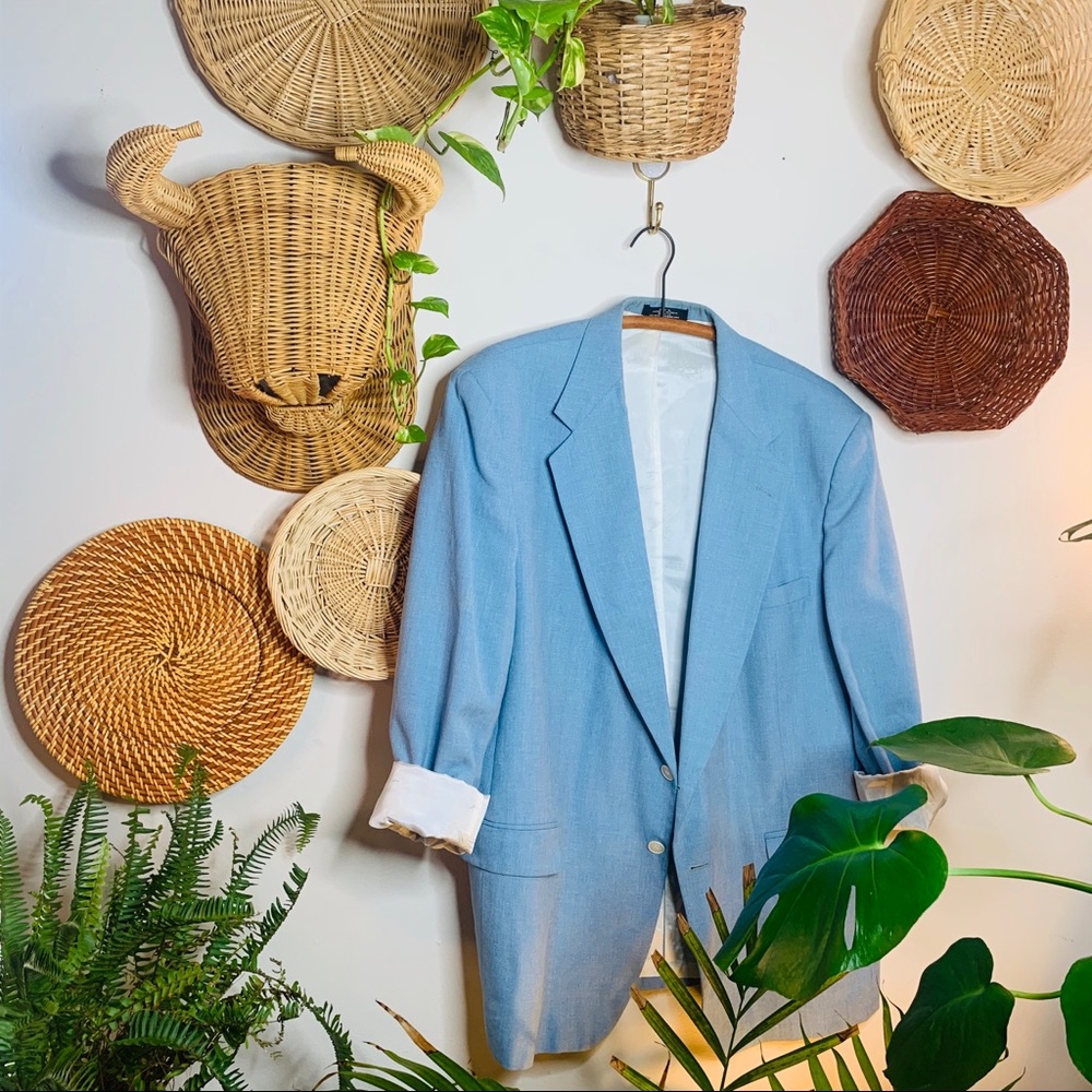 vintage oversized linen blue oversized blazer - Picture 7 of 7